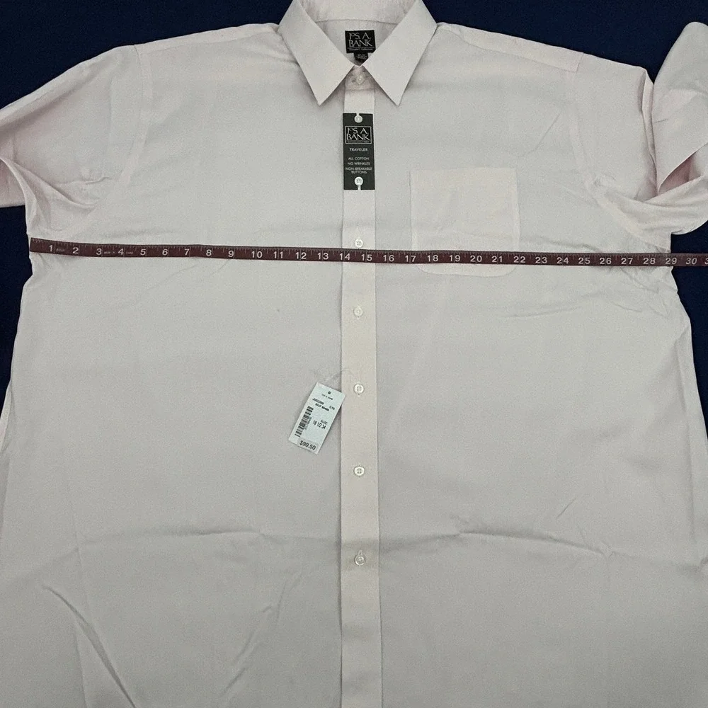 Jos. A. Bank Traveler Dress Shirt Mens 18.5 34 Light Pink No Wrinkle Cotton NEW